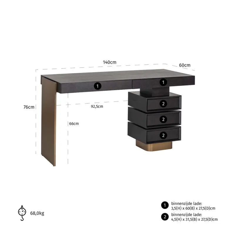 - Bureau Connar 5-laden (Charcoal)