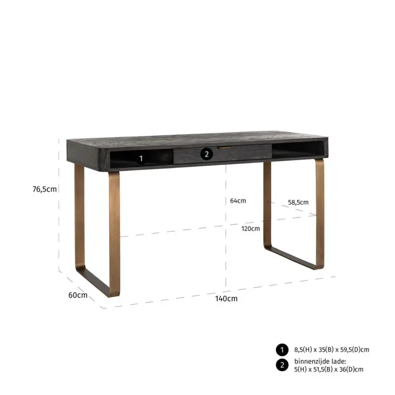 - Bureau Blackbone brass 1-lade (Black rustic)