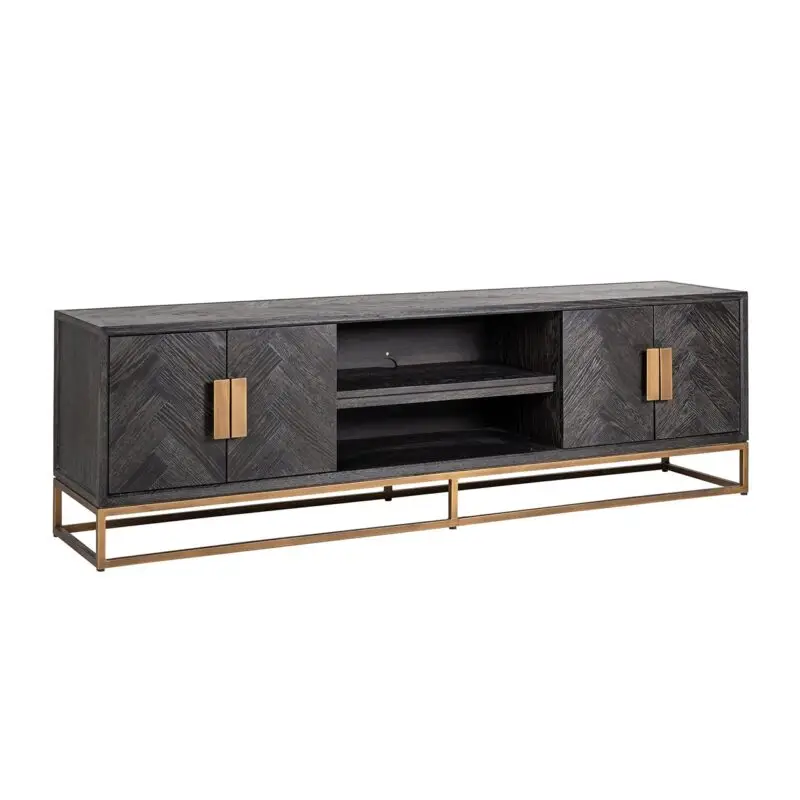 - TV-dressoir Blackbone brass 4-deuren 200 (Black rustic)