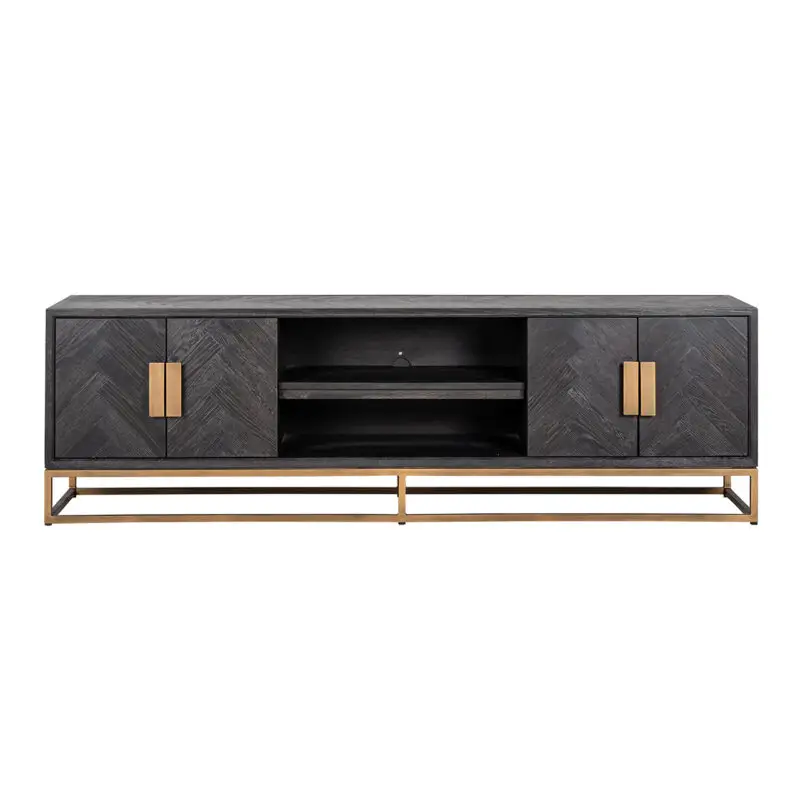 - TV-dressoir Blackbone brass 4-deuren 200 (Black rustic)