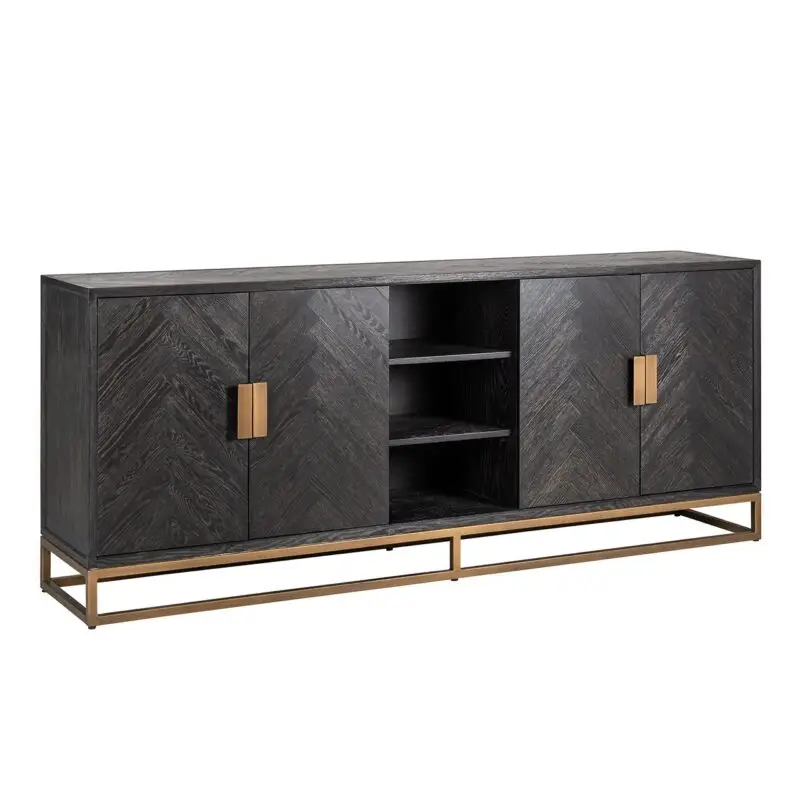 - Dressoir Blackbone brass 4-deuren + open vak (Black rustic)