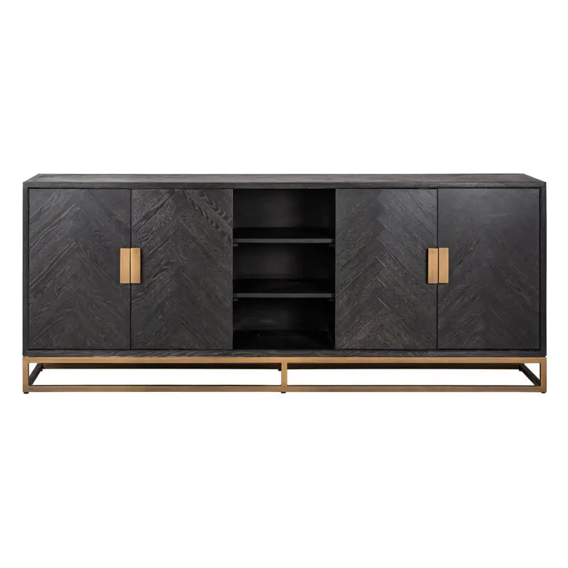 - Dressoir Blackbone brass 4-deuren + open vak (Black rustic)