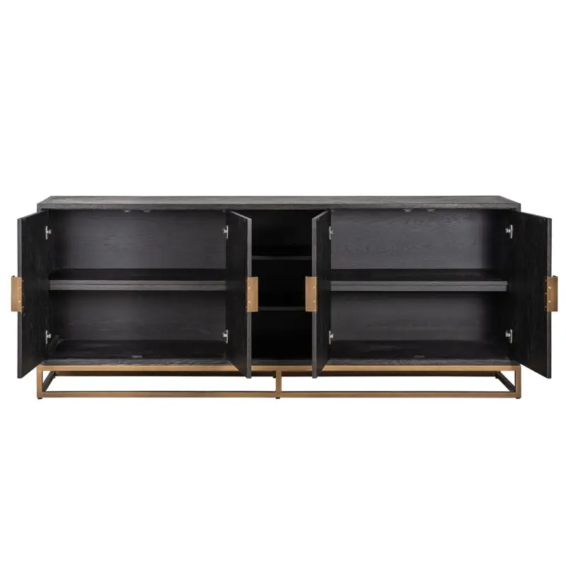 - Dressoir Blackbone brass 4-deuren + open vak (Black rustic)