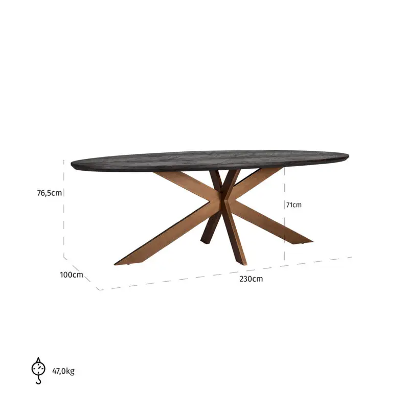 - Eettafel Blackbone brass ovaal 230 (Black rustic)