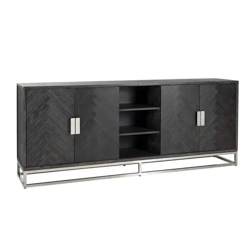 - Dressoir Blackbone silver 4-deuren + open vak (Black rustic)