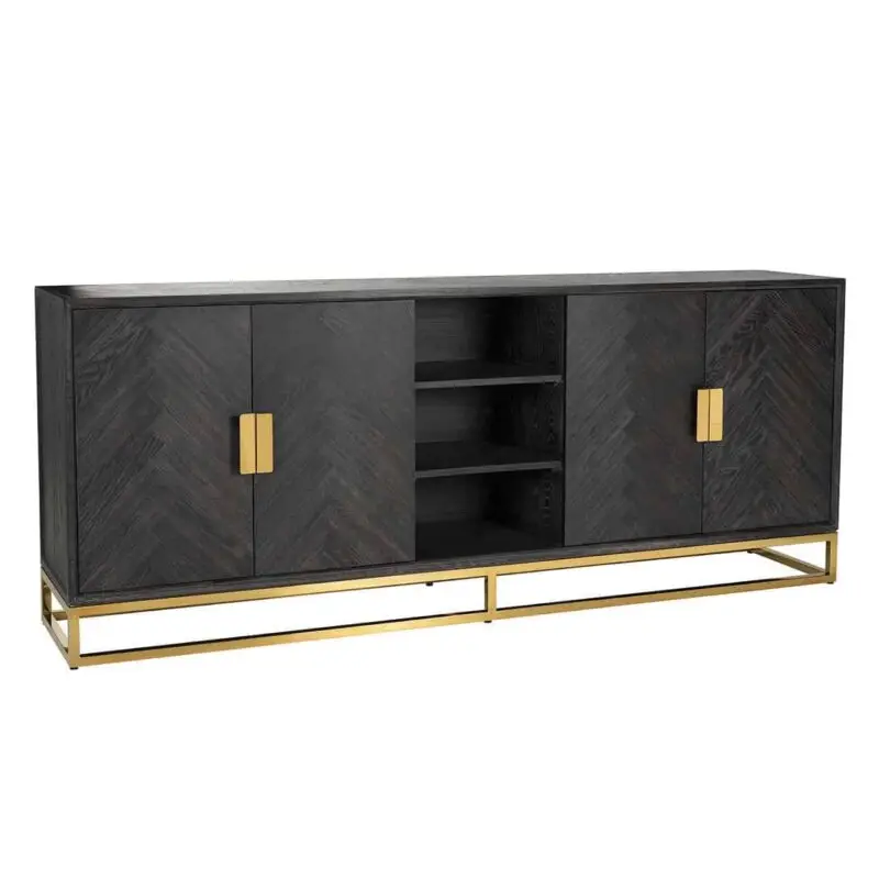 - Dressoir Blackbone gold 4-deuren + open vak (Black rustic)