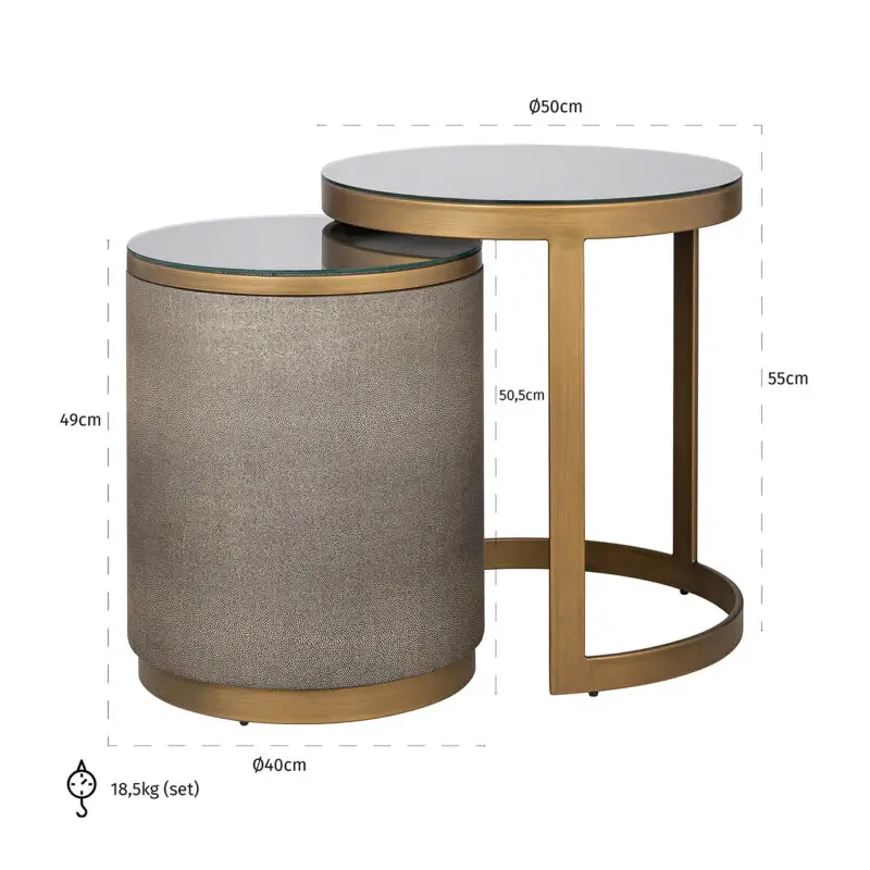 - Bijzettafel Bloomville met glas set van 2 (Gold)