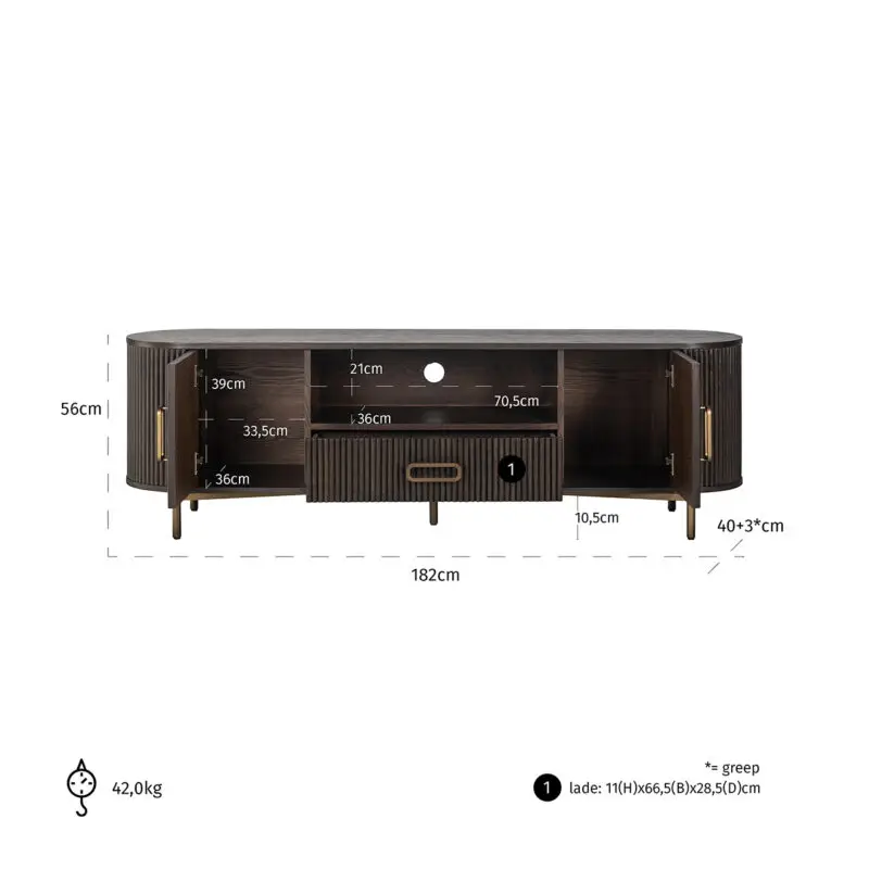 - TV-dressoir Luxor 2-deuren 1-lade (Brown)