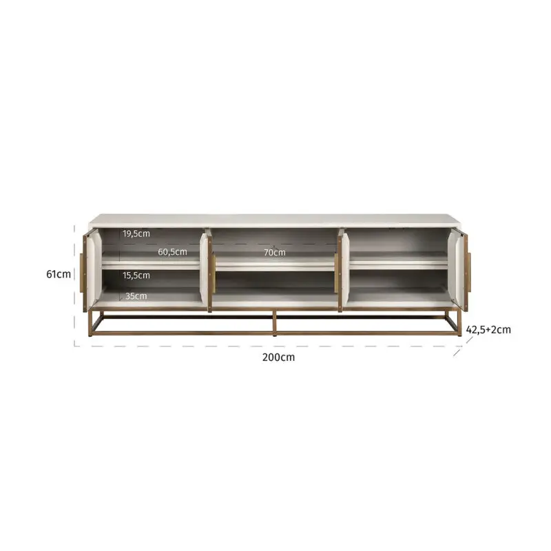 - TV-meubel Whitebone brass 4-deuren 200 (Verona Grey)