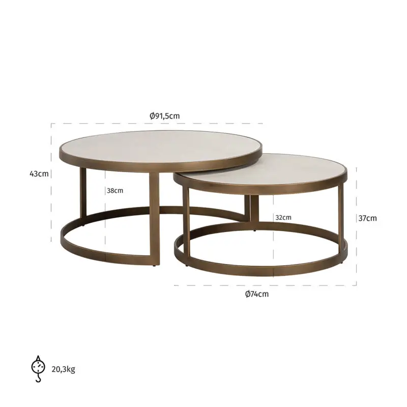 - Salontafel Whitebone brass set van 2 (Verona Grey)