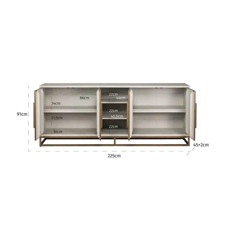 - Dressoir Whitebone brass 4-deuren (Verona Grey)