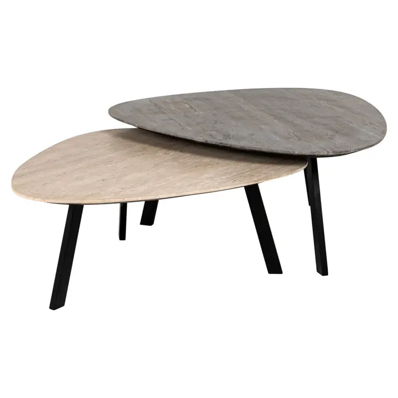 - Salontafel Spencer set van 2 beige/grey travertine (Beige)