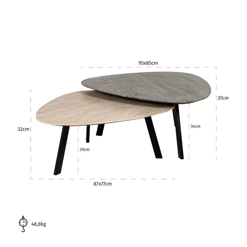 - Salontafel Spencer set van 2 beige/grey travertine (Beige)