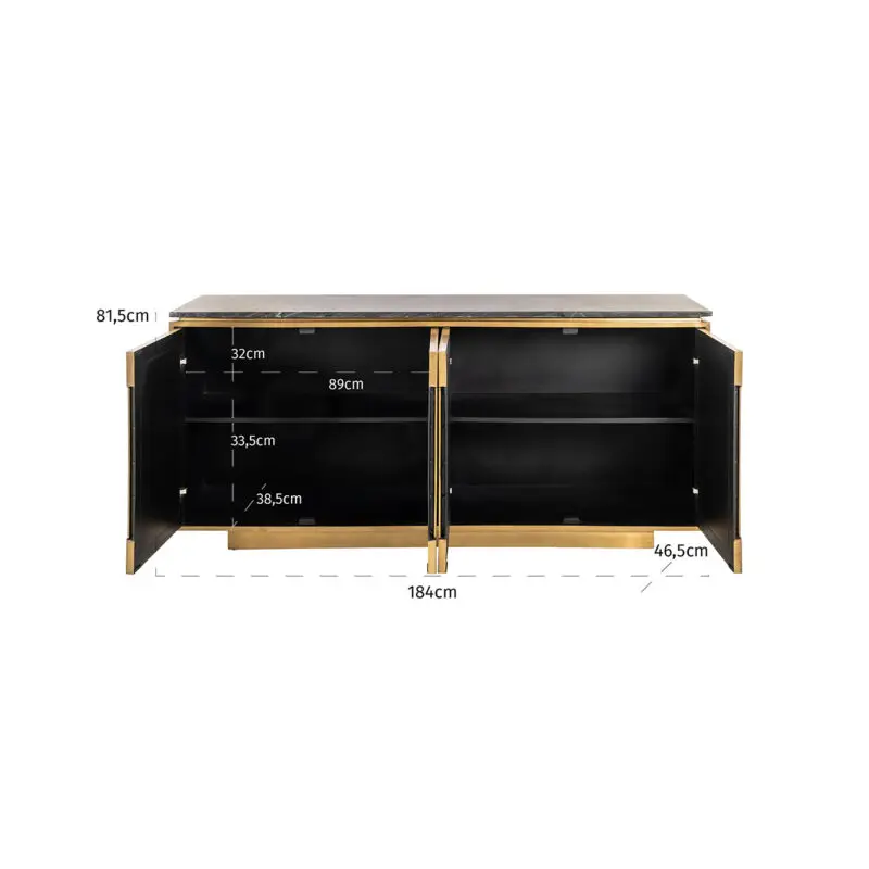 - Dressoir Finsbury 4-deurs (Black/gold)
