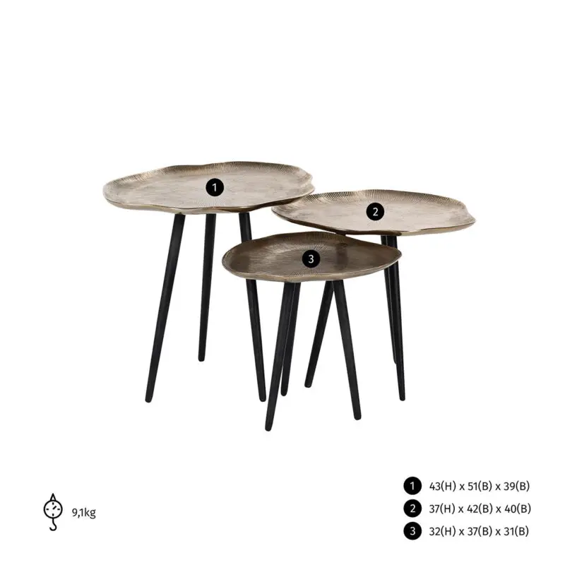- Salontafel Volenta set van 3 champagne gold (Champagne gold)