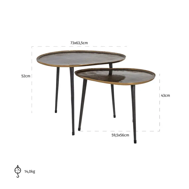 - Salontafel Louve set van 2 (Brushed Gold)