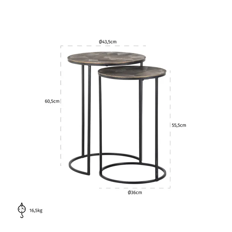 - Bijzettafel Tulum set van 2 (Brushed Gold)