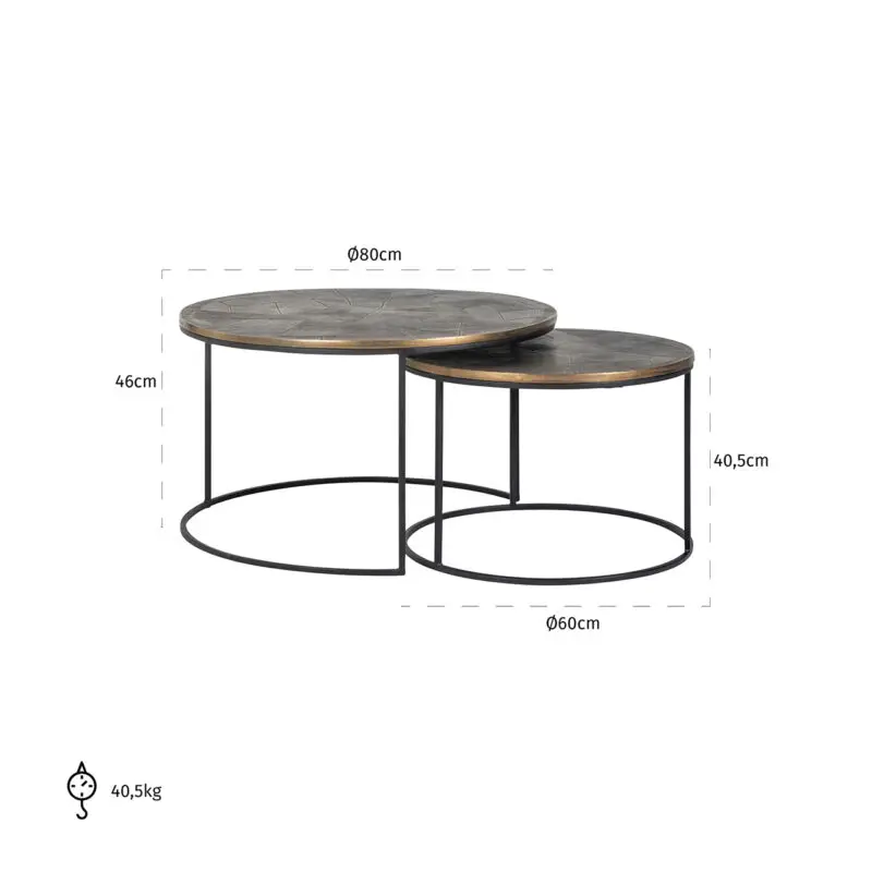 - Salontafel Tulum set van 2 (Brushed Gold)