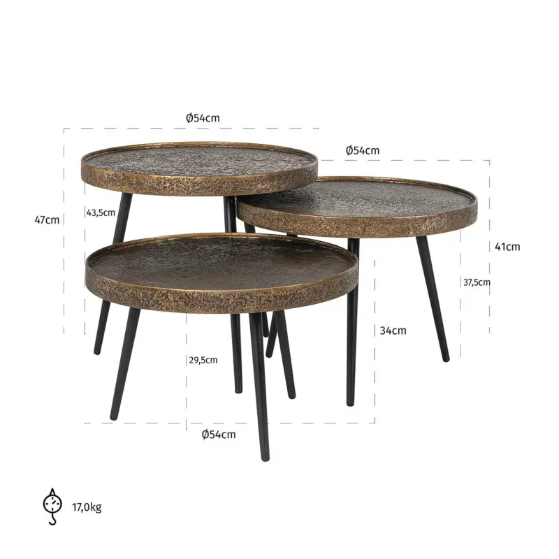 - Salontafel Luton set van 3 (Black/gold)