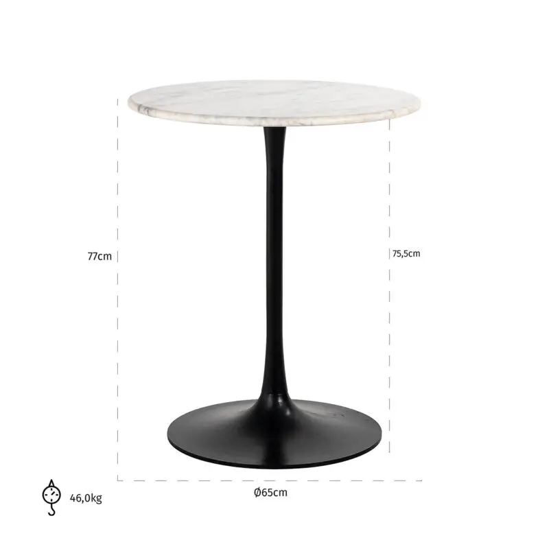- Bistrotafel Carlten wit 65Ø (Black/white)