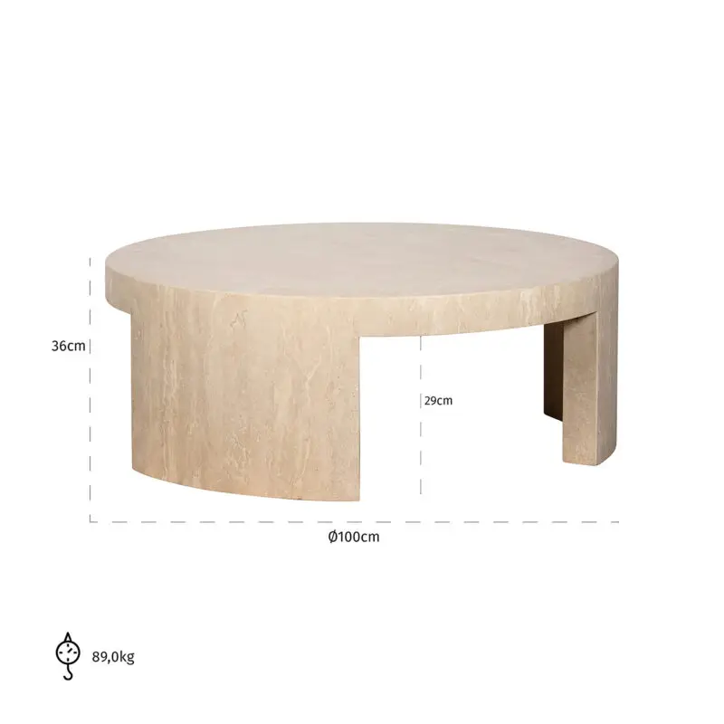 - Salontafel rond Biltmore Italian beige Travertine (Beige)