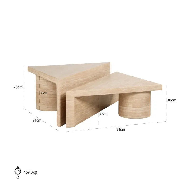 - Salontafel set Fictus Travertine faux (Beige)