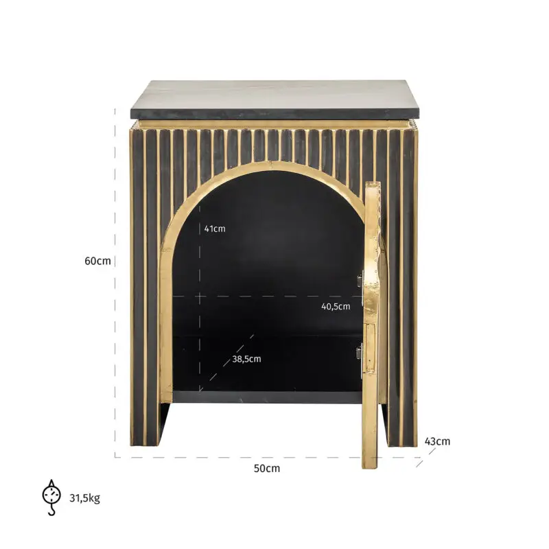 - Nachtkastje Les Arcs 1-deur (Brushed Gold)