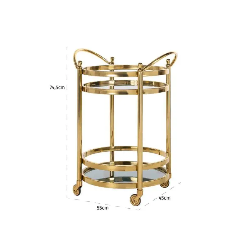 - Trolley Hendricks rond goud met glas (Gold)
