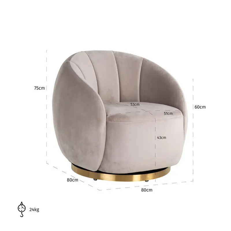 - Draaifauteuil Jago khaki velvet / brushed gold (Quartz Khaki 903)