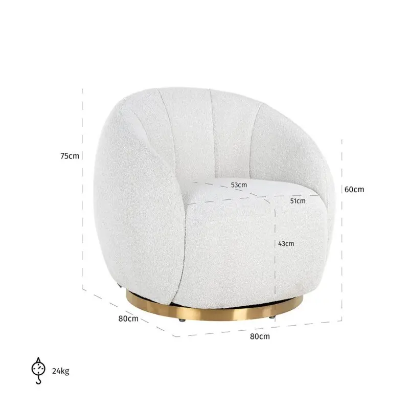 - Draaifauteuil Jago white bouclé / brushed gold (Copenhagen 900 Bouclé White)