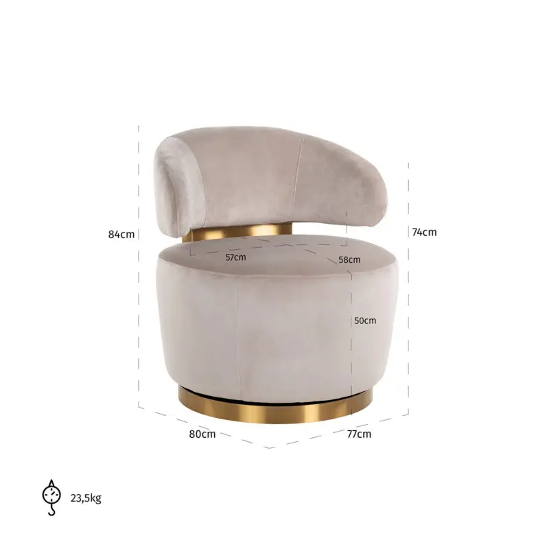 - Draaifauteuil Maxime khaki velvet (Quartz Khaki 903)