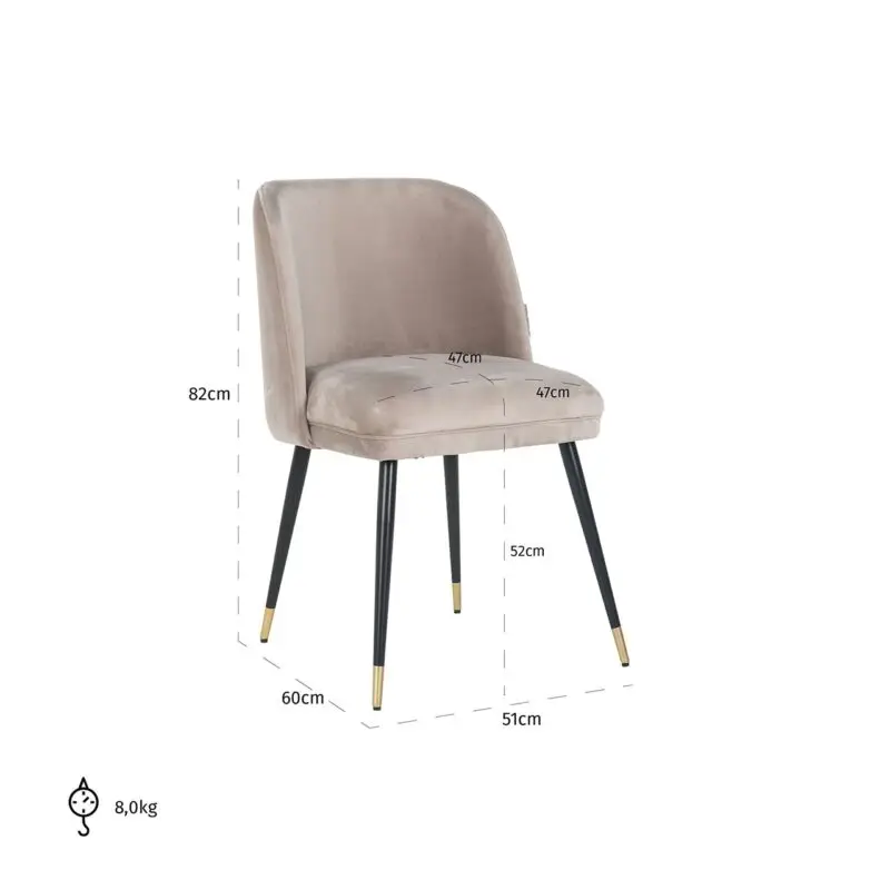- Stoel Alicia khaki velvet fire retardant (FR-Quartz 903 Khaki)