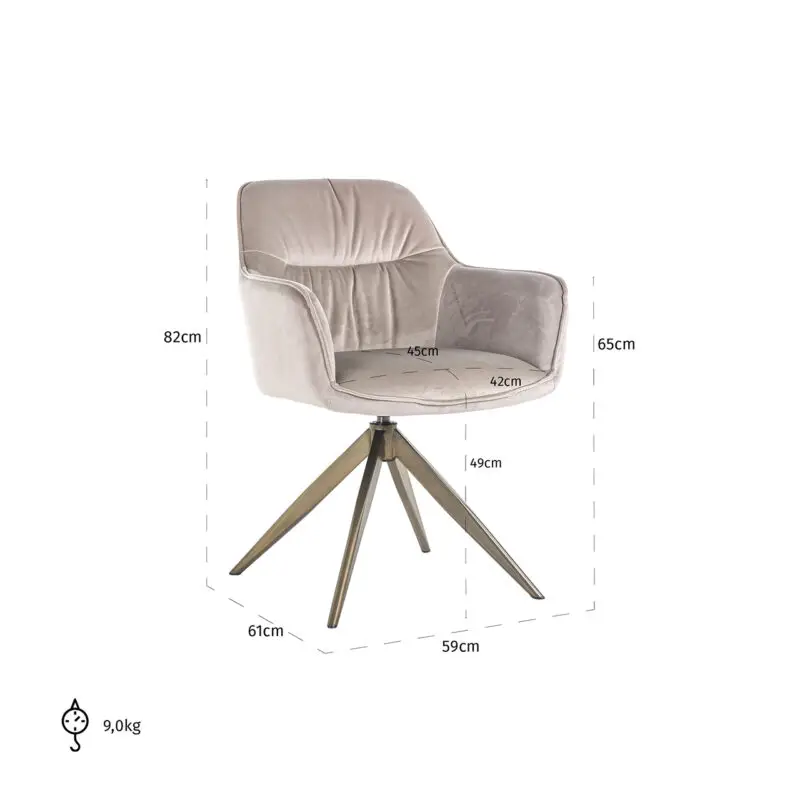 - Draaistoel Aline khaki velvet fire retardant (FR-Quartz 903 Khaki)