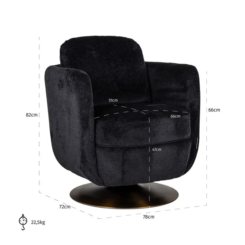 - Draaifauteuil Turner black chenille (Bergen 809 black chenille)