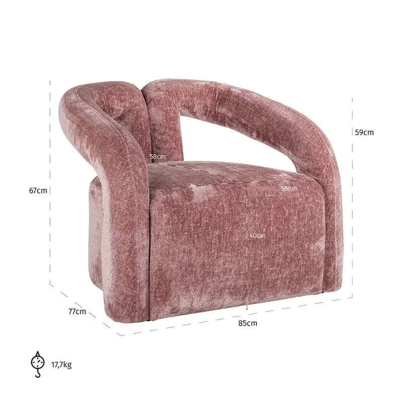 - Fauteuil Dana rose chenille (Bergen 705 rose chenille)