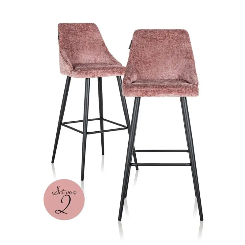 - Bar stoel Brooke rose chenille (set van 2) (Bergen 705 rose chenille)