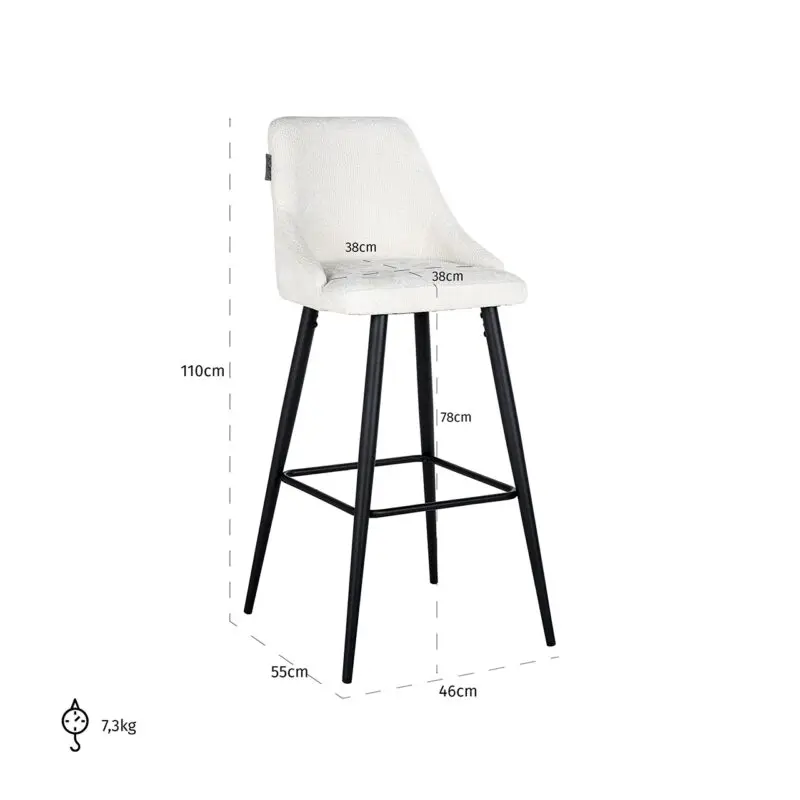 - Bar stoel Brooke white unicorn (set van 2) (Unicorn 02 white)
