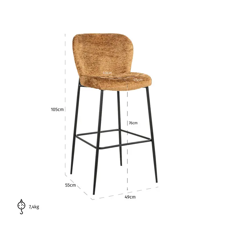 - Barstoel Darby cognac fusion (Fusion cognac 28)