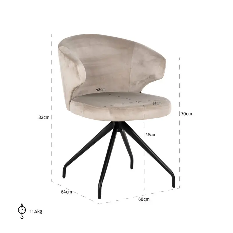 - Draaistoel Milly khaki velvet (Quartz Khaki 903)
