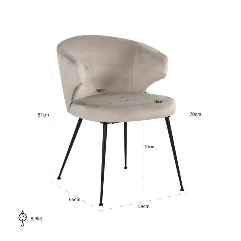- Stoel Xandra khaki velvet (Quartz Khaki 903)