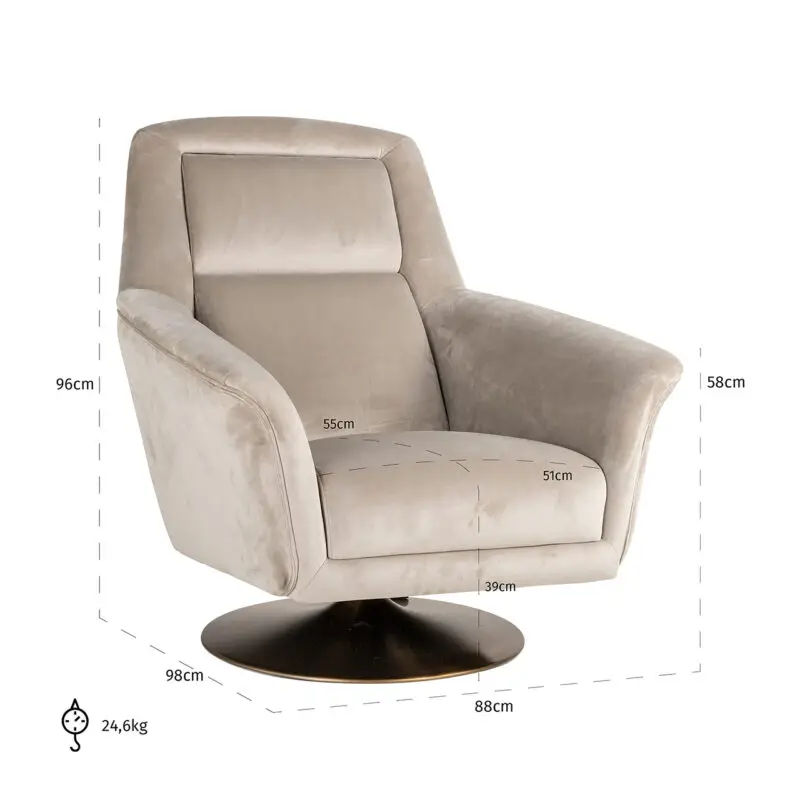 - Draaifauteuil Nora khaki velvet (Quartz Khaki 903)