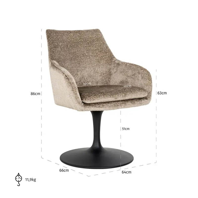 - Draaistoel Marlon taupe chenille (Bergen 104 taupe chenille)