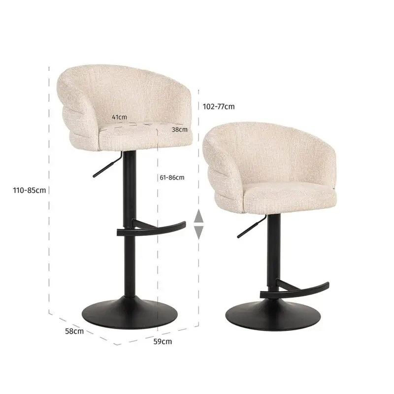 - Bar/counter stoel draaibaar Nikki beige chenille (Niagara 902 beige Chenille)