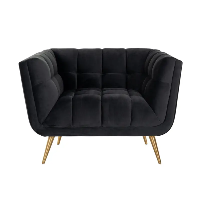 - Fauteuil Huxley Antraciet velvet / Brushed gold (Quartz Antraciet 801)