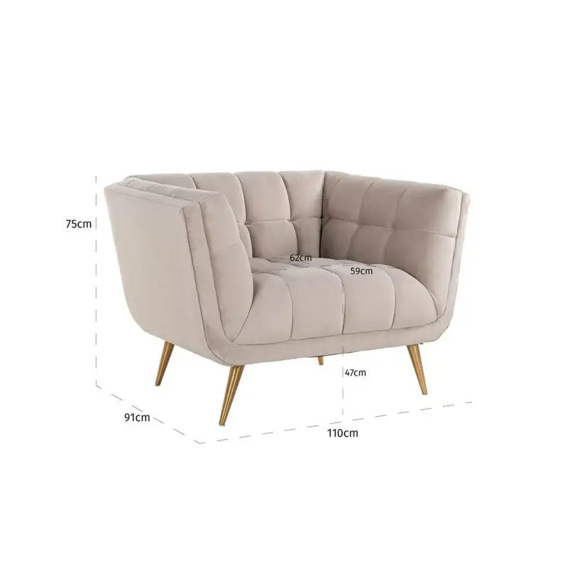 - Fauteuil Huxley Khaki velvet / Brushed gold (Quartz Khaki 903)