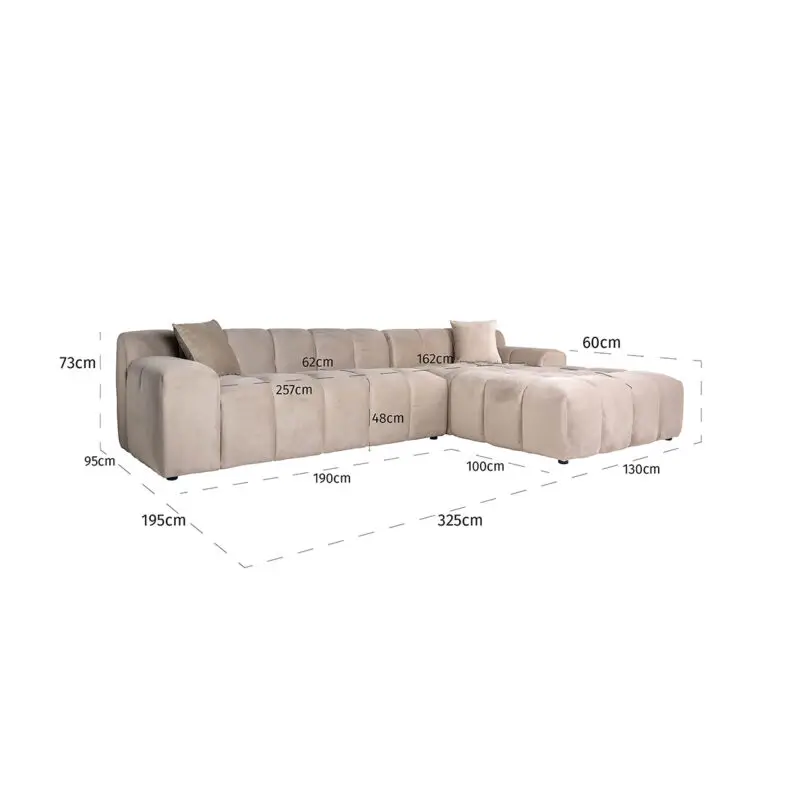 - Bank Cube 3-zits + lounge rechts (Quartz Khaki 903)