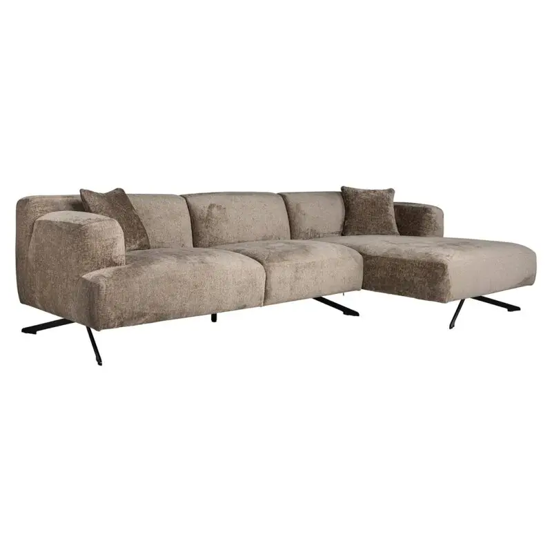 - Bank Donovan 3-zits + lounge rechts (Bergen 104 taupe chenille)