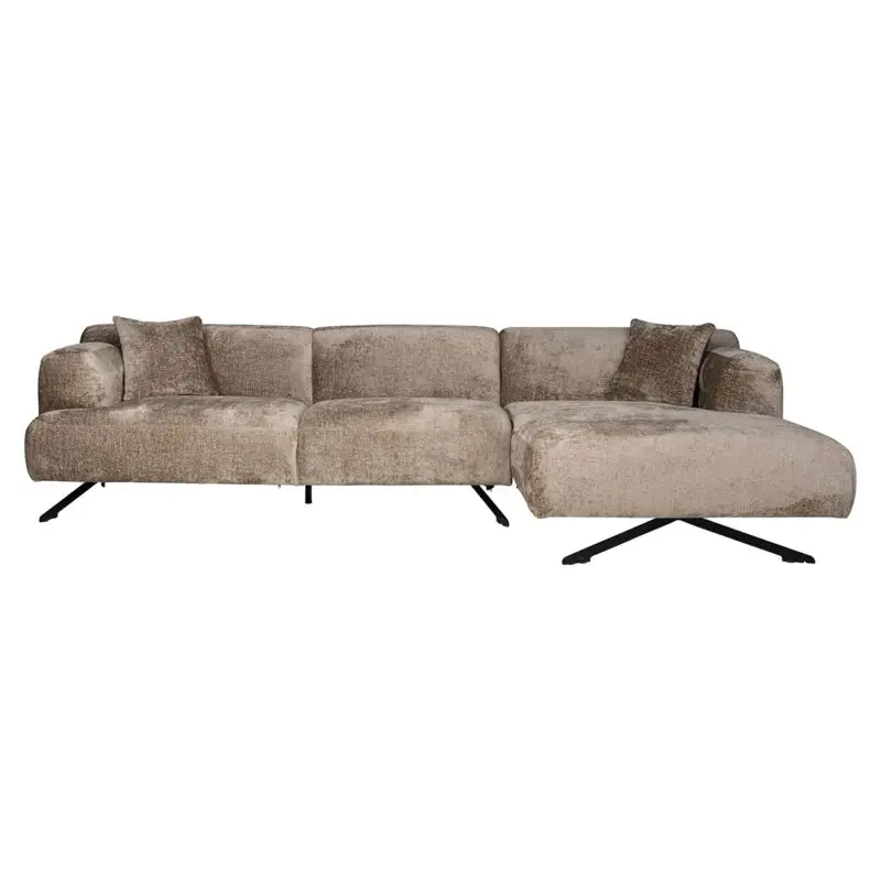 - Bank Donovan 3-zits + lounge rechts (Bergen 104 taupe chenille)
