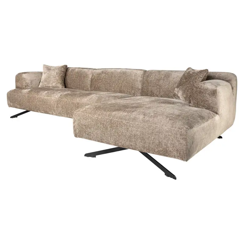 - Bank Donovan 3-zits + lounge rechts (Bergen 104 taupe chenille)