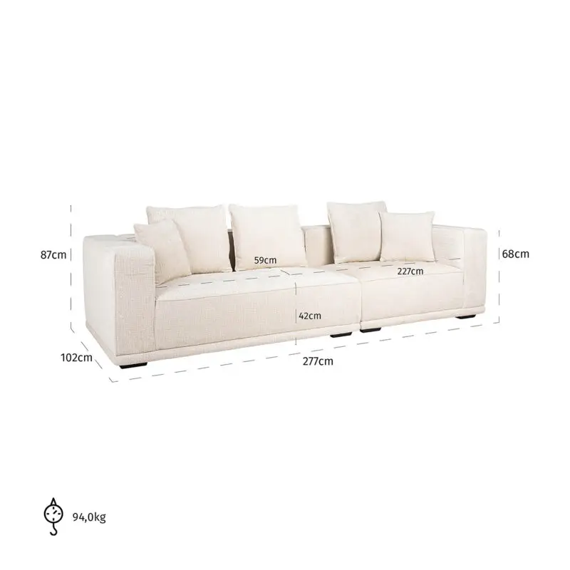 - Sofa Lusso 3-zits beige chenille (Niagara 902 beige Chenille)